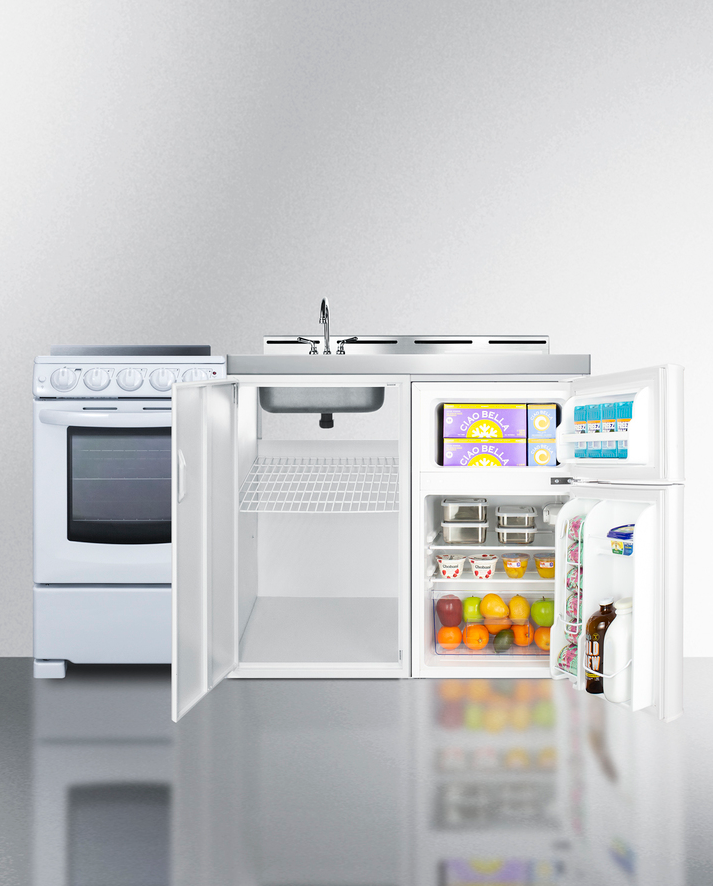 Summit 60" Wide All-in-One Kitchenette with Electric Range Refrigerator Accessories Summit Appliance   