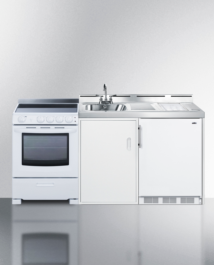 Summit 72" Wide All-in-One Kitchenette with Electric Range Refrigerator Accessories Summit Appliance   