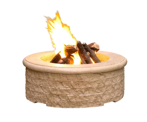 American Fyre Designs Chiseled 39-Inch Round Gas Fire Pit Fireplaces CG Products Cafe Blanco Manual Ignition System 
