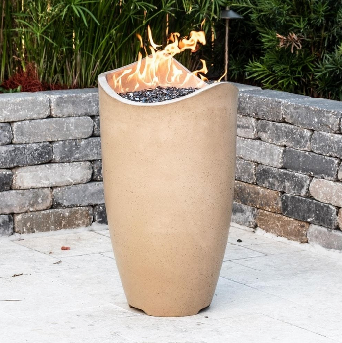 American Fyre Designs Wave 20-Inch Free Standing Outdoor Gas Fire Urn Fireplaces CG Products Cafe Blanco With Access Door 