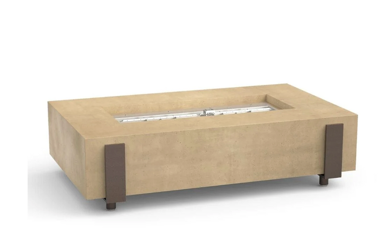 American Fyre Designs Iron Saddle 60-Inch Rectangular Gas Fire Pit Table Fireplaces CG Products Cafe Blanco Manual Ignition System 