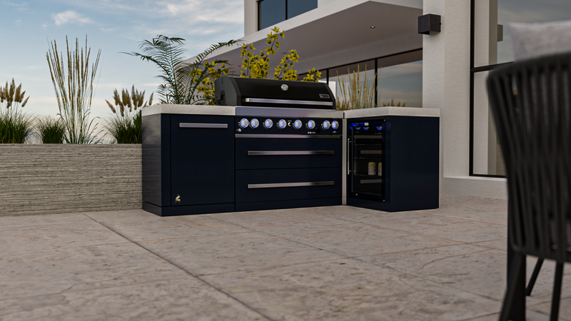 Mont Alpi 805 Black Stainless Steel Island with 90 Degree Corner and Fridge Cabinet 93'' BBQ GRILL Mont Alpi   