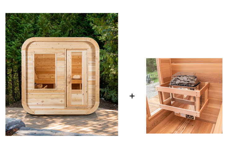 Dundalk Canadian Timber Luna White Cedar Outdoor Sauna | 2-4 People | Wood or Electric Heater  Dundalk Leisurecraft Dundalk Canadian Timber Luna White Cedar Outdoor Sauna + Harvia KIP 6KW Sauna Heater with Rocks  