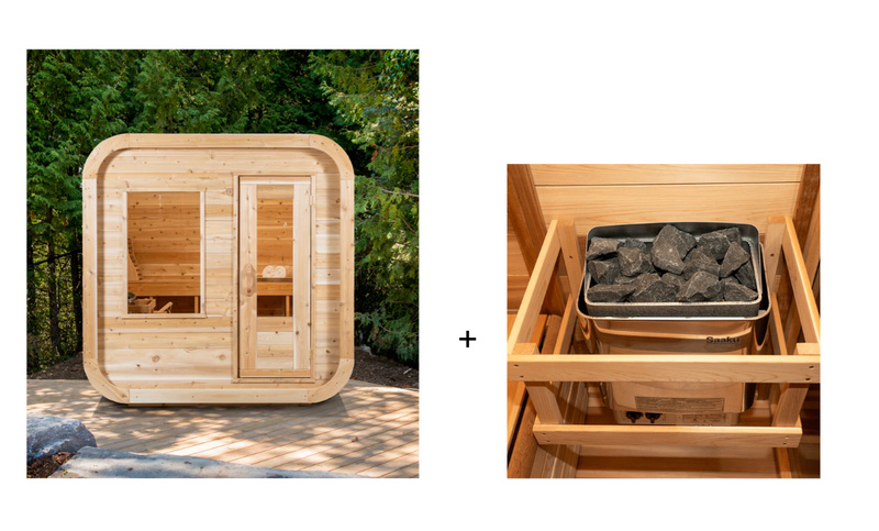 Dundalk Canadian Timber Luna White Cedar Outdoor Sauna | 2-4 People | Wood or Electric Heater  Dundalk Leisurecraft Dundalk Canadian Timber Luna White Cedar Outdoor Sauna + Saaku Electric Heater - 8KW with Rocks  