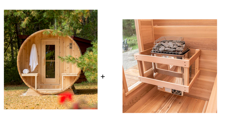 Dundalk Canadian Timber White Cedar Serenity Outdoor Sauna | 2-4 People | Wood or Electric Heater  Dundalk Leisurecraft Dundalk Canadian Timber White Cedar Serenity Outdoor Sauna + Harvia KIP 6KW Sauna Heater with Rocks  