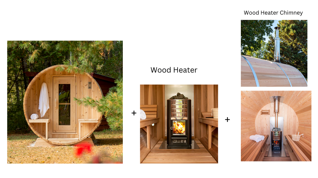 Dundalk Canadian Timber White Cedar Serenity Outdoor Sauna | 2-4 People | Wood or Electric Heater  Dundalk Leisurecraft Dundalk Canadian Timber White Cedar Serenity Outdoor Sauna +Harvia M3 Wood Burning Heater with Rocks + Chimney  