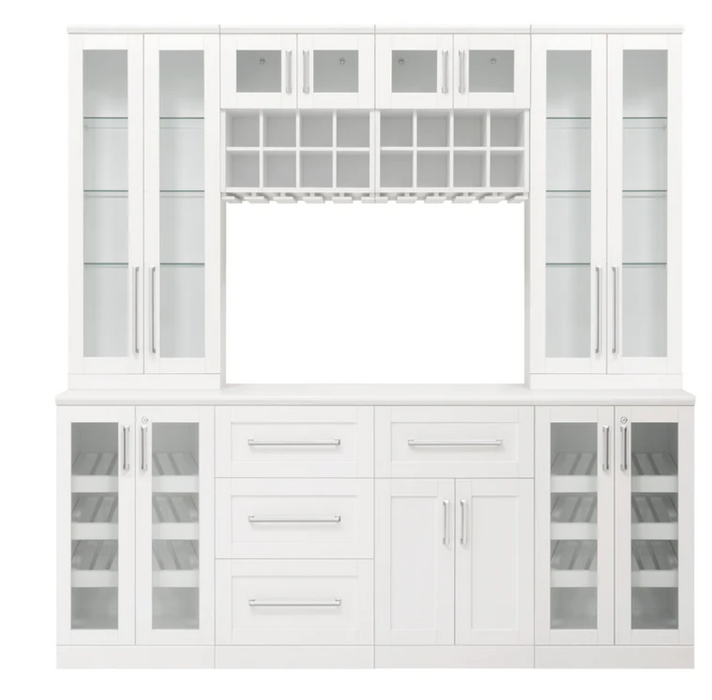 Home Bar 8 Piece Cabinet Set + Counter top furniture New Age White  