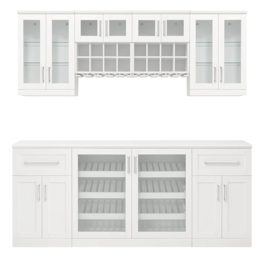 Home Bar 7 Piece Back splash Wine Cellar Cabinet Set + Counter top furniture New Age White  