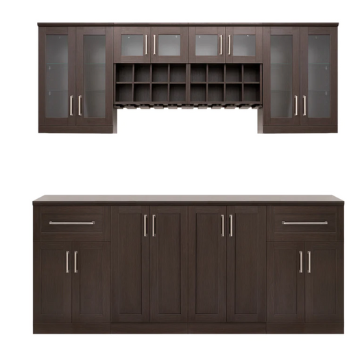 Home Bar 8 Piece Back splash storage Cabinet Set + Counter top furniture New Age Expresso  