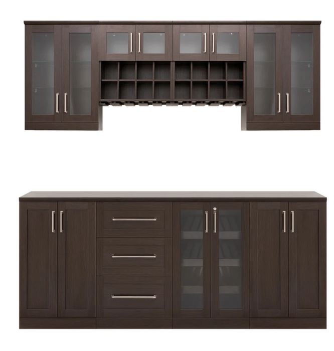 Home Bar 8 Piece Back splash Wine & Draws Cabinet Set + Counter top furniture New Age Expresso  