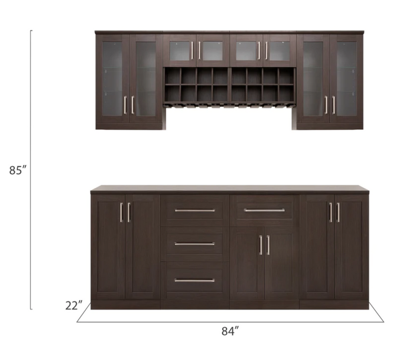 Home Bar 8 Piece Back splash MX Storage Cabinet Set + Counter top furniture New Age Expresso  