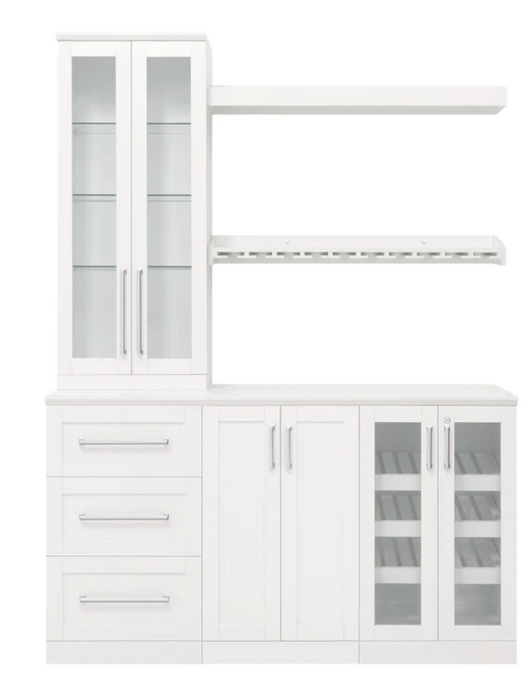 Home Bar 6 Piece Cabinet & shelves Set + Counter top furniture New Age White  