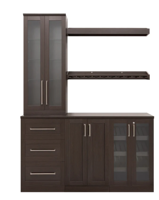 Home Bar 6 Piece Cabinet & shelves Set + Counter top furniture New Age Expresso  