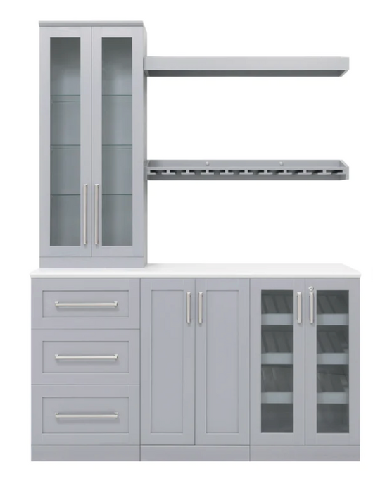 Home Bar 6 Piece Cabinet & shelves Set + Counter top furniture New Age Gray  