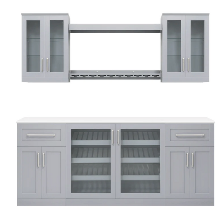 Home Bar 7 Piece Back splash Cabinet Set + Counter top furniture New Age Gray  