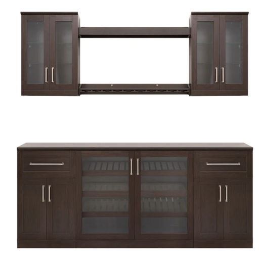 Home Bar 7 Piece Back splash Cabinet Set + Counter top furniture New Age Expresso  