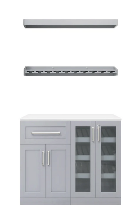 Home Bar & shelves 4 Piece Cabinet Set + Counter top furniture New Age Gray  