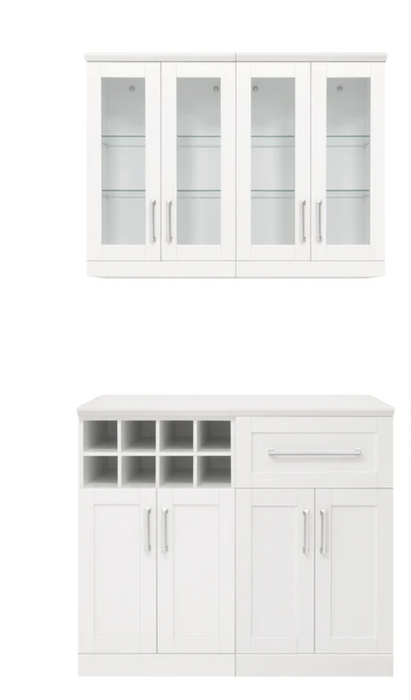Home Bar 4 Piece Cabinet Set + Counter top furniture New Age White  