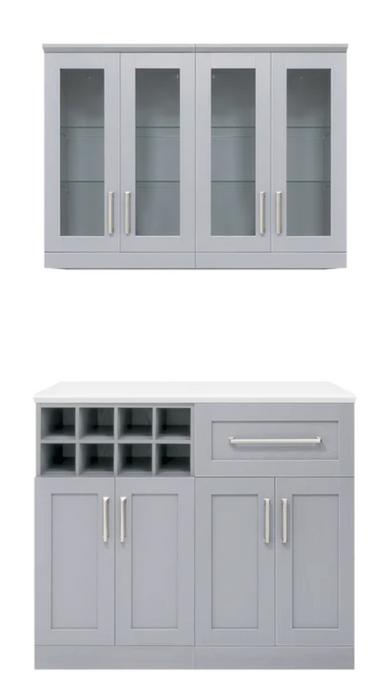 Home Bar 4 Piece Cabinet Set + Counter top furniture New Age Gray  