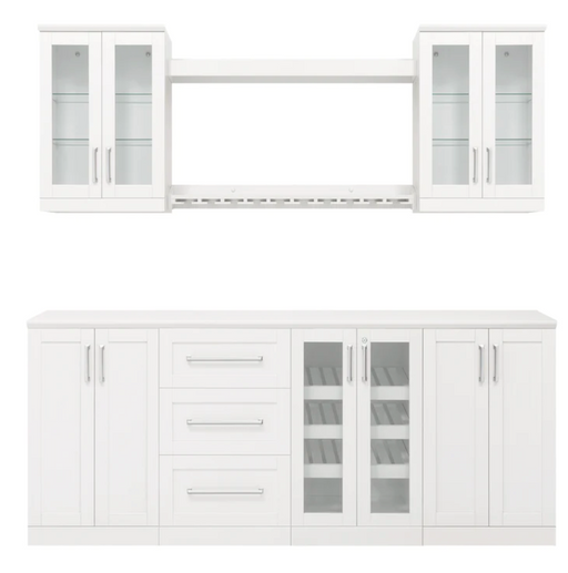 Home Bar 8 Piece Cabinet Set + Counter top furniture New Age White With 