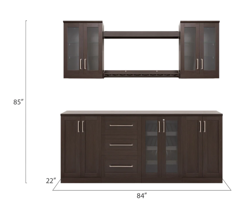 Home Bar 8 Piece Cabinet Set + Counter top furniture New Age   