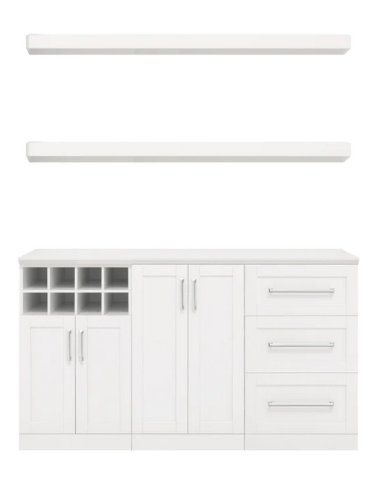 Home Bar 5 Piece Cabinet Set + Counter top furniture New Age White  