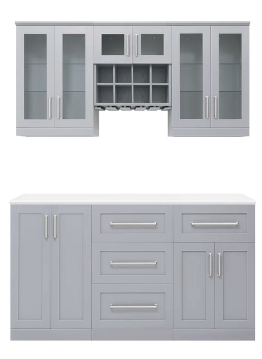 Home Bar 6 Piece Cabinet Set + Counter top furniture New Age Gray  