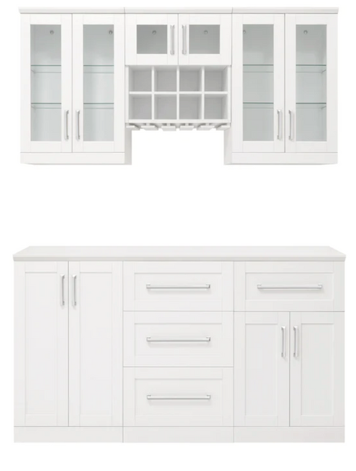 Home Bar 6 Piece Cabinet Set + Counter top furniture New Age White  
