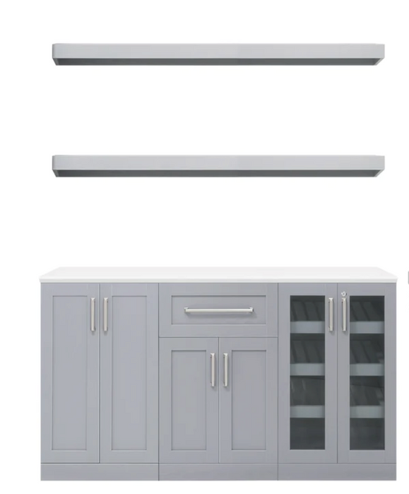 Home Bar 5 Piece Cabinet Set + Counter top furniture New Age Gray  