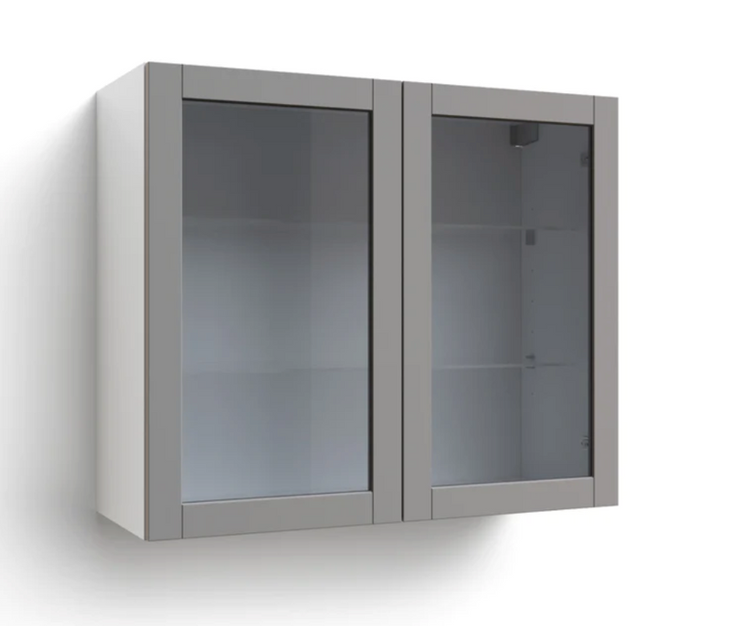 Home Two Glass Door Wall Cabinet 30.6H furniture New Age Grey 36'' 