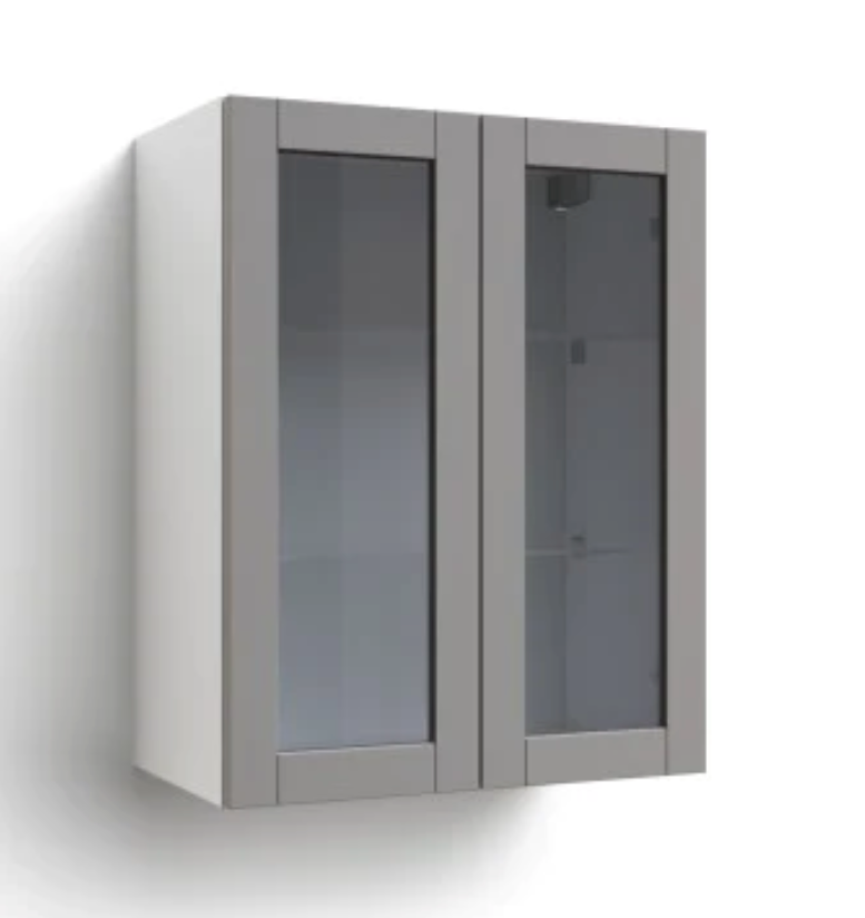 Home Two Glass Door Wall Cabinet 30.6H furniture New Age Grey 24'' 