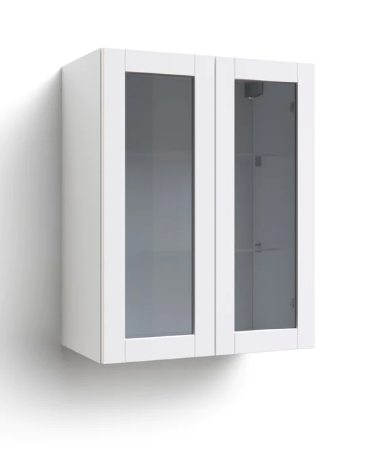 Home Two Glass Door Wall Cabinet 30.6H furniture New Age White 24'' 
