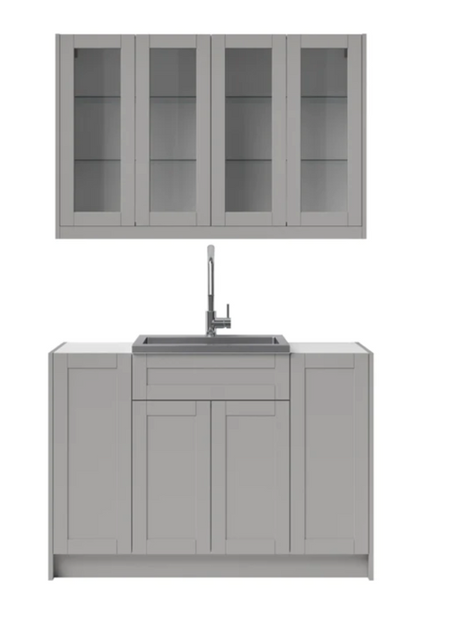 Home Wet Bar 7 Piece Cabinet Set with Glass Door, 24 in. Sink and Faucet - 24 Inch furniture New Age Grey No countertop 