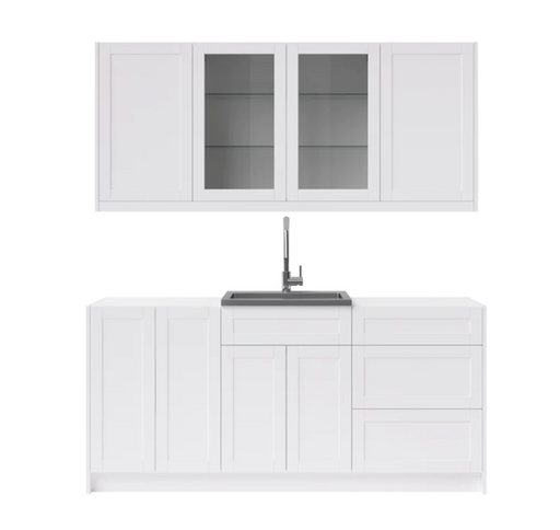 Home Wet Bar 8 Piece Cabinet Set with Glass Door, 24 in. Sink and Faucet - 24 Inch furniture New Age White No countertop 