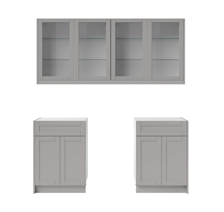 Home Bar 4 Piece Cabinet Set with Glass Door and Single Drawer Cabinets - 24 Inch furniture New Age Grey Without countertop 