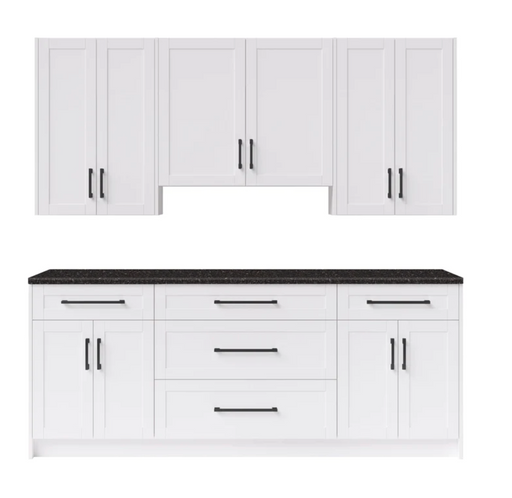 Home Bar 7 Piece Cabinet Set with Granite Countertop and Drawer Cabinet - 24 Inch furniture New Age White  