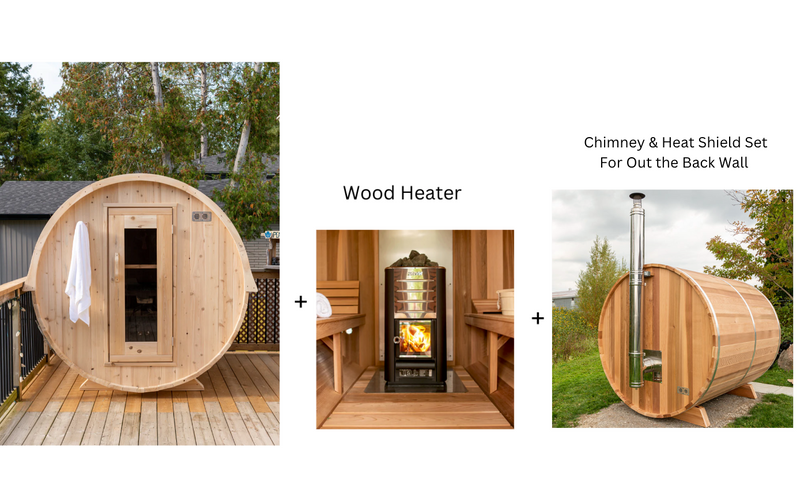 Dundalk 4 Person White Cedar Outdoor Sauna Harmony | 2-4 People | Wood or Electric Heater  Dundalk Leisurecraft Dundalk 4 Person White Cedar Outdoor Sauna Harmony +Harvia M3 Wood Burning Heater with Rocks + Chimney & Heat Shield Set For Out the Back Wall  