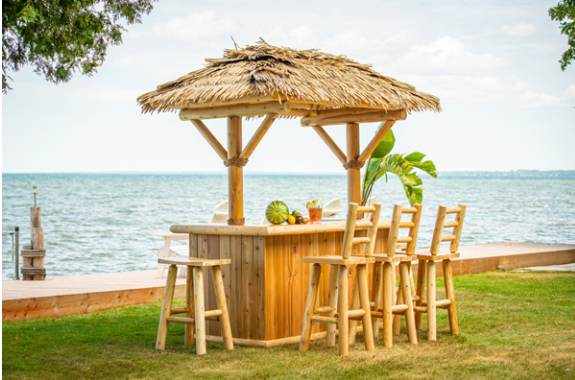 Dundalk Tropical Paradise Tiki Bar + 5 Stools outdoor funiture Dundalk Leisurecraft None Palm Thatch Roof (+$1119) 