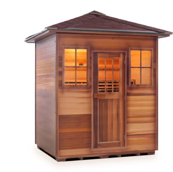 Enlighten SIERRA - 4 Person Indoor/Outdoor Infrared Sauna sauna Enlighten Saunas Peak Roof  