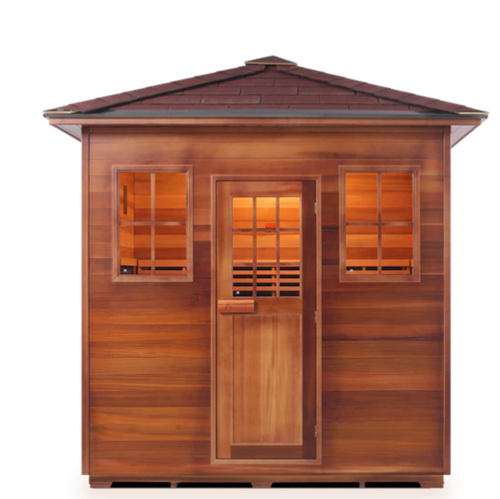 Enlighten SIERRA - 5 Person Indoor/Outdoor Infrared Sauna sauna Enlighten Saunas Peak Roof  
