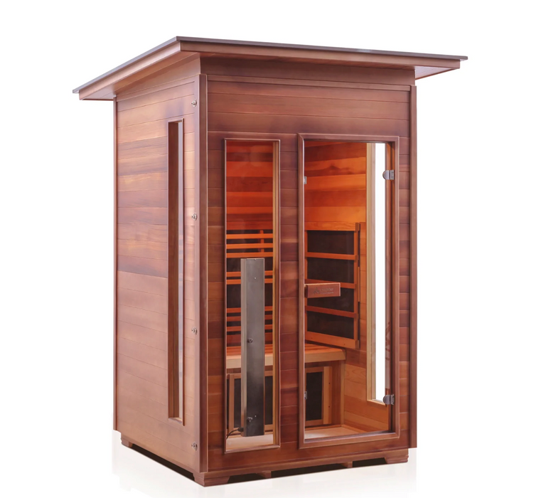Enlighten Rustic - 2 Person Indoor/Outdoor Infrared Sauna sauna Enlighten Saunas Outdoor Slope Roof  