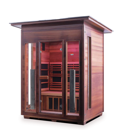 Enlighten Rustic - 3 Person Indoor/Outdoor Infrared Sauna sauna Enlighten Saunas Outdoor Slope Roof  