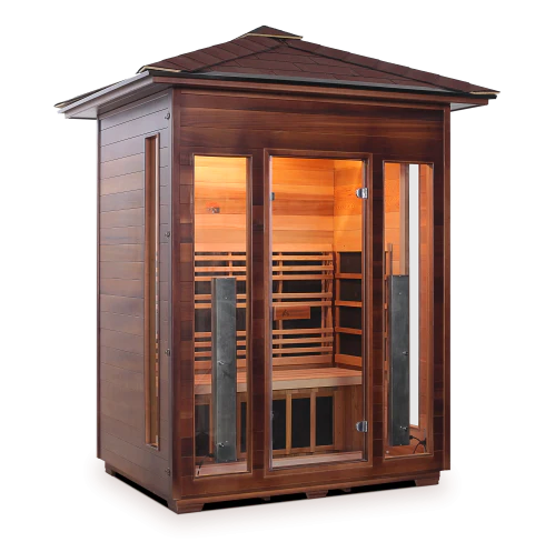 Enlighten Rustic - 3 Person Indoor/Outdoor Infrared Sauna sauna Enlighten Saunas Outdoor Peak Roof  