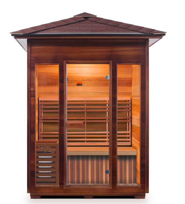 Enlighten SunRise - 3 Person Dry Traditional Sauna Indoor/Outdoor sauna Enlighten Saunas Outdoor Peak Roof  