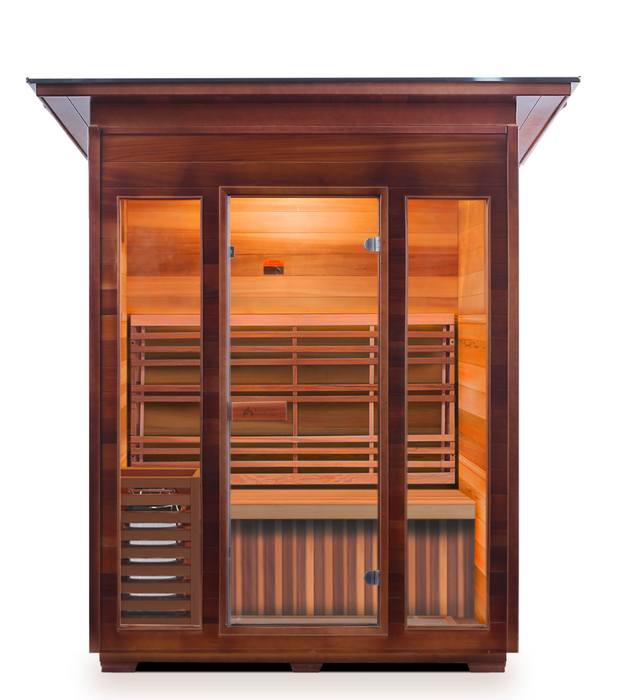 Enlighten SunRise - 3 Person Dry Traditional Sauna Indoor/Outdoor sauna Enlighten Saunas Outdoor Slope Roof  