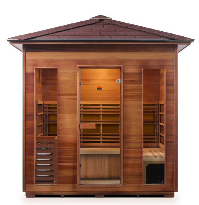 Enlighten SunRise - 5 Person Dry Traditional Sauna Indoor/Outdoor sauna Enlighten Saunas Outdoor Peak Roof  