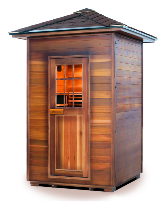 Enlighten Sapphire 2 | 2 Person Hybrid Infrared/Traditional Sauna Indoor/Outdoor sauna Enlighten Saunas Outdoor Peak Roof  