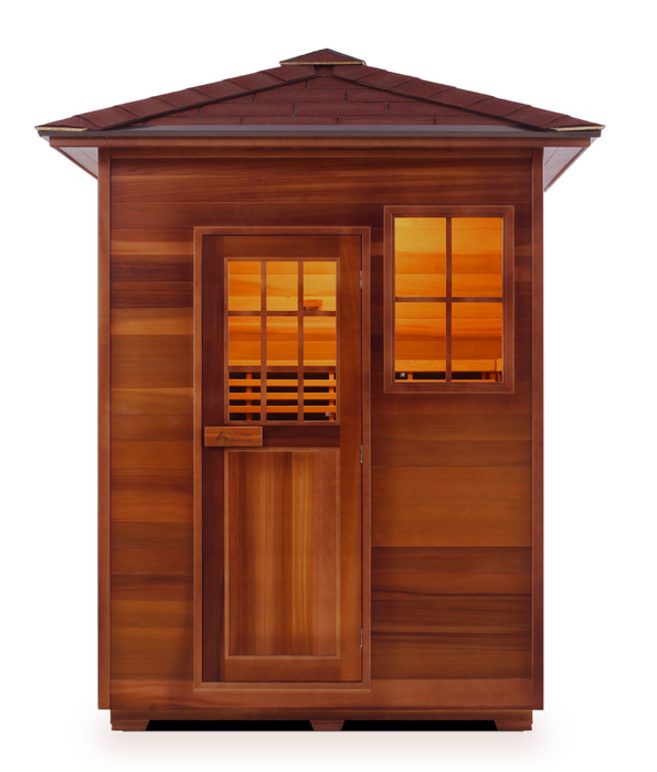 Enlighten Sapphire 3 | 3 Person Hybrid Infrared/Traditional Sauna Indoor/Outdoor sauna Enlighten Saunas Outdoor Peak Roof  