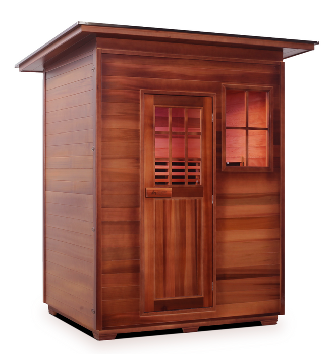 Enlighten Sapphire 3 | 3 Person Hybrid Infrared/Traditional Sauna Indoor/Outdoor sauna Enlighten Saunas Outdoor Slope Roof  