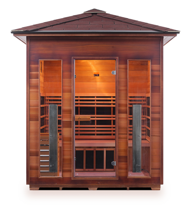 Enlighten Diamond 4 | 4 Person Hybrid Infrared/Traditional Sauna Indoor/Outdoor sauna Enlighten Saunas Outdoor Peak Roof  